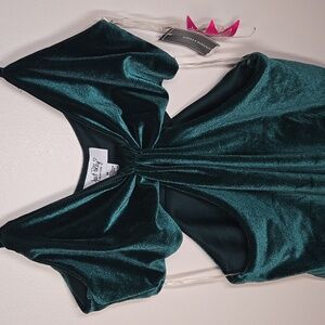 Just Polly New York Green Velvet Cutout Bodysuit Holiday Christmas Size Medium
